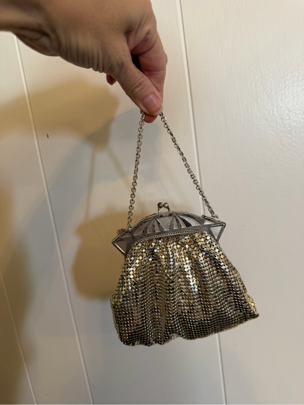 Vintage Whiting and David Metallic Silver Sequin Evening Bag with Chain Handle